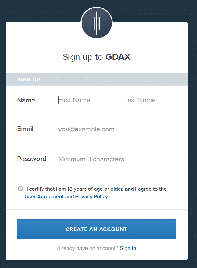 gdax как пройти регистрацию